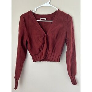 Urban Outfitters Cropped Cardigan  Sweater Ribbed Knit Maroon Casual Preppy Fall